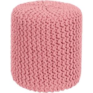 COTTON CRAFT Round Pouf – Hand Knitted Cotton Braid Cord Cable Dori Ottoman – Foot Stool – Floor Pouf Footrest Accent Seat Furniture Bean Bag – Living Room Kids Nursery Dorm Décor – 20×14 – Light Blue(Pink – Cylindrical)