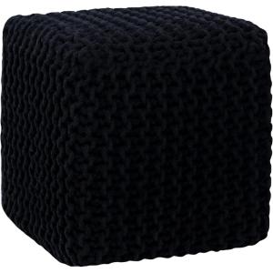 COTTON CRAFT Round Pouf – Hand Knitted Cotton Braid Cord Cable Dori Ottoman – Foot Stool – Floor Pouf Footrest Accent Seat Furniture Bean Bag – Living Room Kids Nursery Dorm Décor – 20×14 – Light Blue(Black – Cube Large)