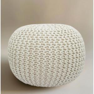COTTON CRAFT Round Pouf – Hand Knitted Cotton Braid Cord Cable Dori Ottoman – Foot Stool – Floor Pouf Footrest Accent Seat Furniture Bean Bag – Living Room Kids Nursery Dorm Décor – 20×14 – Light Blue(Ivory – Round)