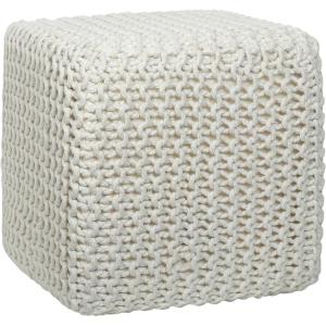 COTTON CRAFT Round Pouf – Hand Knitted Cotton Braid Cord Cable Dori Ottoman – Foot Stool – Floor Pouf Footrest Accent Seat Furniture Bean Bag – Living Room Kids Nursery Dorm Décor – 20×14 – Light Blue(Ivory – Cube Large)