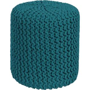 COTTON CRAFT Round Pouf – Hand Knitted Cotton Braid Cord Cable Dori Ottoman – Foot Stool – Floor Pouf Footrest Accent Seat Furniture Bean Bag – Living Room Kids Nursery Dorm Décor – 20×14 – Light Blue(Teal – Cylindrical)
