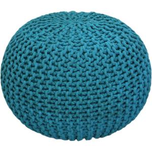 COTTON CRAFT Round Pouf – Hand Knitted Cotton Braid Cord Cable Dori Ottoman – Foot Stool – Floor Pouf Footrest Accent Seat Furniture Bean Bag – Living Room Kids Nursery Dorm Décor – 20×14 – Light Blue(Teal – Round)