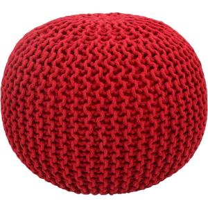 COTTON CRAFT Round Pouf – Hand Knitted Cotton Braid Cord Cable Dori Ottoman – Foot Stool – Floor Pouf Footrest Accent Seat Furniture Bean Bag – Living Room Kids Nursery Dorm Décor – 20×14 – Light Blue(Red – Round)