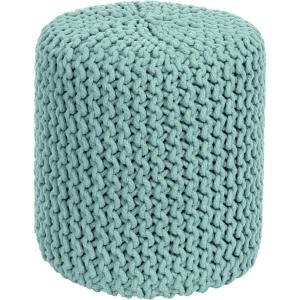 COTTON CRAFT Round Pouf – Hand Knitted Cotton Braid Cord Cable Dori Ottoman – Foot Stool – Floor Pouf Footrest Accent Seat Furniture Bean Bag – Living Room Kids Nursery Dorm Décor – 20×14 – Light Blue(Light Blue – Cylindrical)