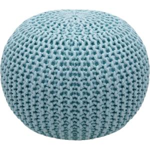 COTTON CRAFT Round Pouf – Hand Knitted Cotton Braid Cord Cable Dori Ottoman – Foot Stool – Floor Pouf Footrest Accent Seat Furniture Bean Bag – Living Room Kids Nursery Dorm Décor – 20×14 – Light Blue(Light Blue – Round)