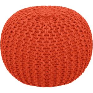 COTTON CRAFT Round Pouf – Hand Knitted Cotton Braid Cord Cable Dori Ottoman – Foot Stool – Floor Pouf Footrest Accent Seat Furniture Bean Bag – Living Room Kids Nursery Dorm Décor – 20×14 – Light Blue(Orange – Round)