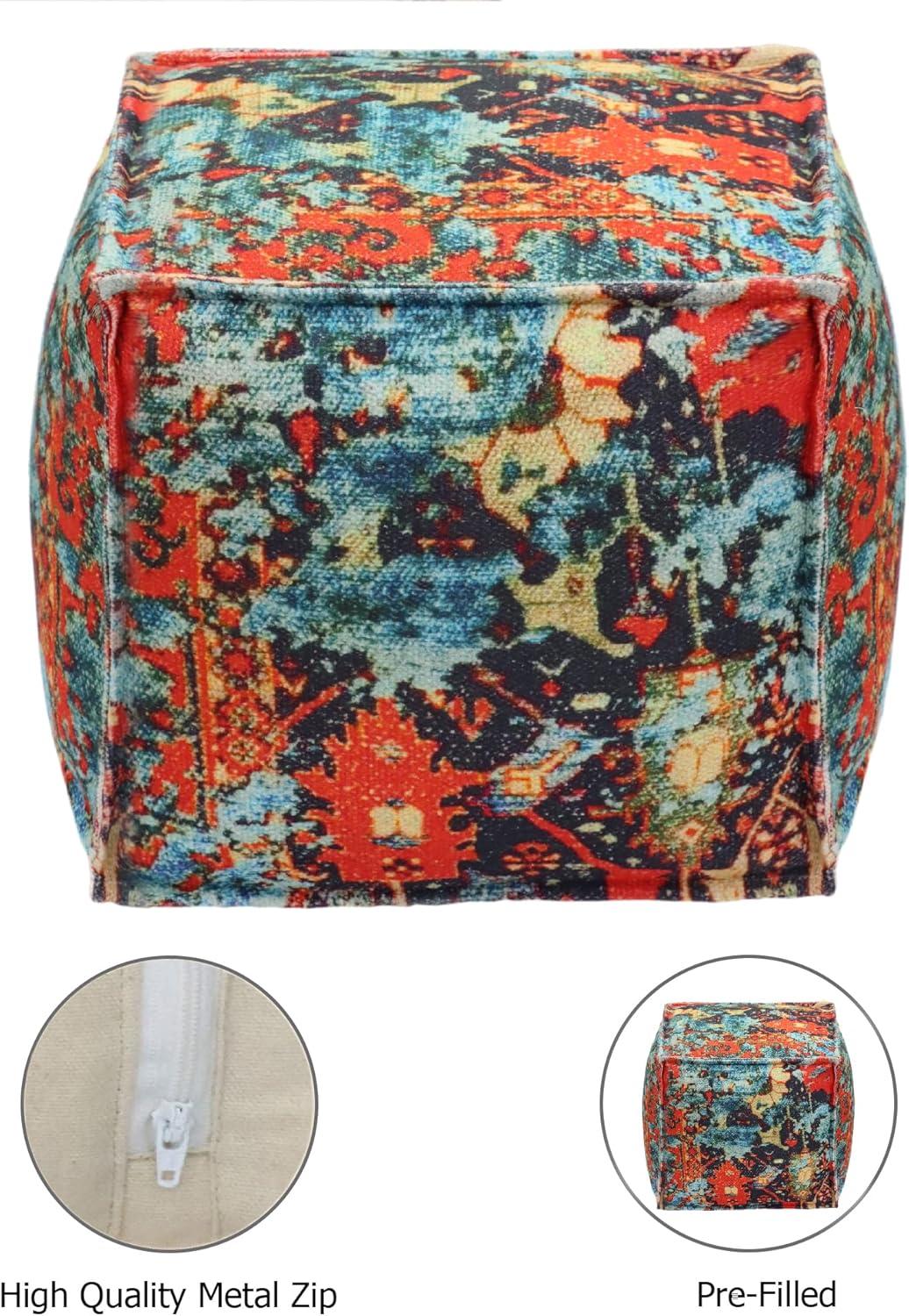 image:imageCOTTON CRAFT Printed Pouf Ottoman Foot Stool Bean Bag Dorm Kids Room Bedroom Home Dcor Accent Seating Boho Modern Comfortable Prefilled Cotton Square Pouf Footrest 17x17x17 inch Teal Aqua
