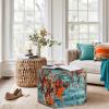 COTTON CRAFT Printed Pouf – Ottoman Foot Stool Bean Bag – Dorm Kids Room Bedroom Home Décor Accent Seating – Boho Modern Comfortable Prefilled Cotton Square Pouf Footrest – 17x17x17 inch – Teal Aqua