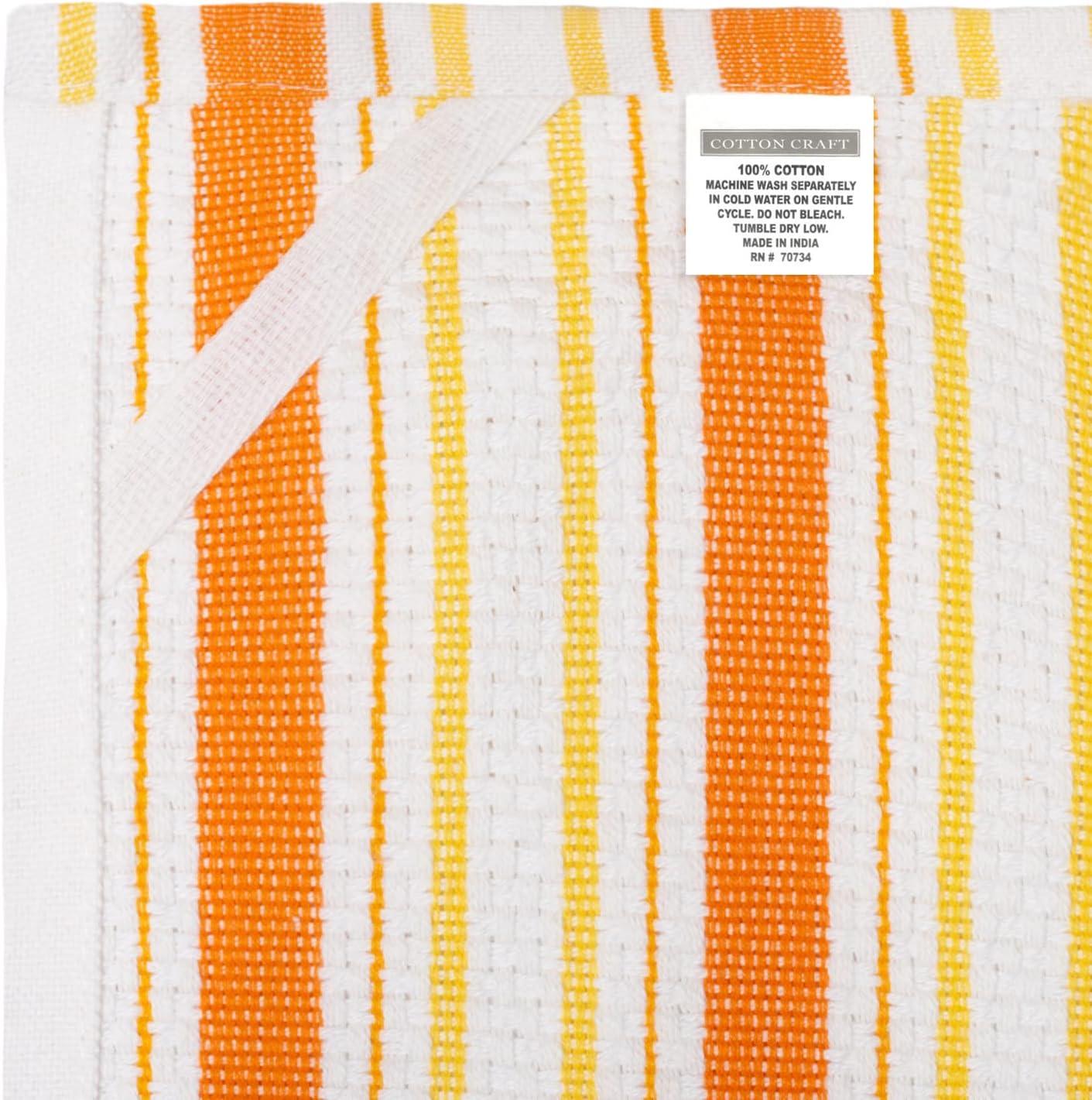 image:imageCOTTON CRAFT Oversized Kitchen Towels 4 Pack 100 Cotton Basketweave Tea Dish Towels Absorbent Reusable Low Lint Quick Dry Cooking Drying Restaurant Bar Cleaning Cloth Napkin 20x30 Yellow StripeCoral