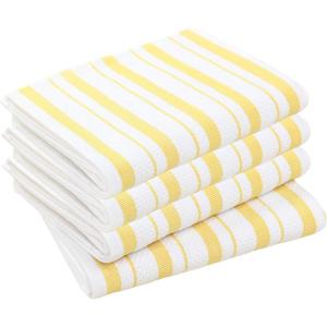 COTTON CRAFT Oversized Kitchen Towels -4 Pack 100% Cotton Basketweave Tea Dish Towels – Absorbent Reusable Low Lint Quick Dry – Cooking Drying Restaurant Bar Cleaning Cloth Napkin -20×30 Yellow Stripe(Yellow)
