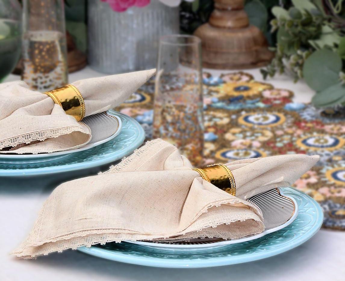 image:imageCOTTON CRAFT Flax Linen Cloth Napkins with Lace Set of 12 Lunch Dinner Napkins Elegant Everyday Fall Harvest Thanksgiving Holiday Table Napkin Washable Reusable Napkin Oversized 20x20 NaturalNatural 20x20