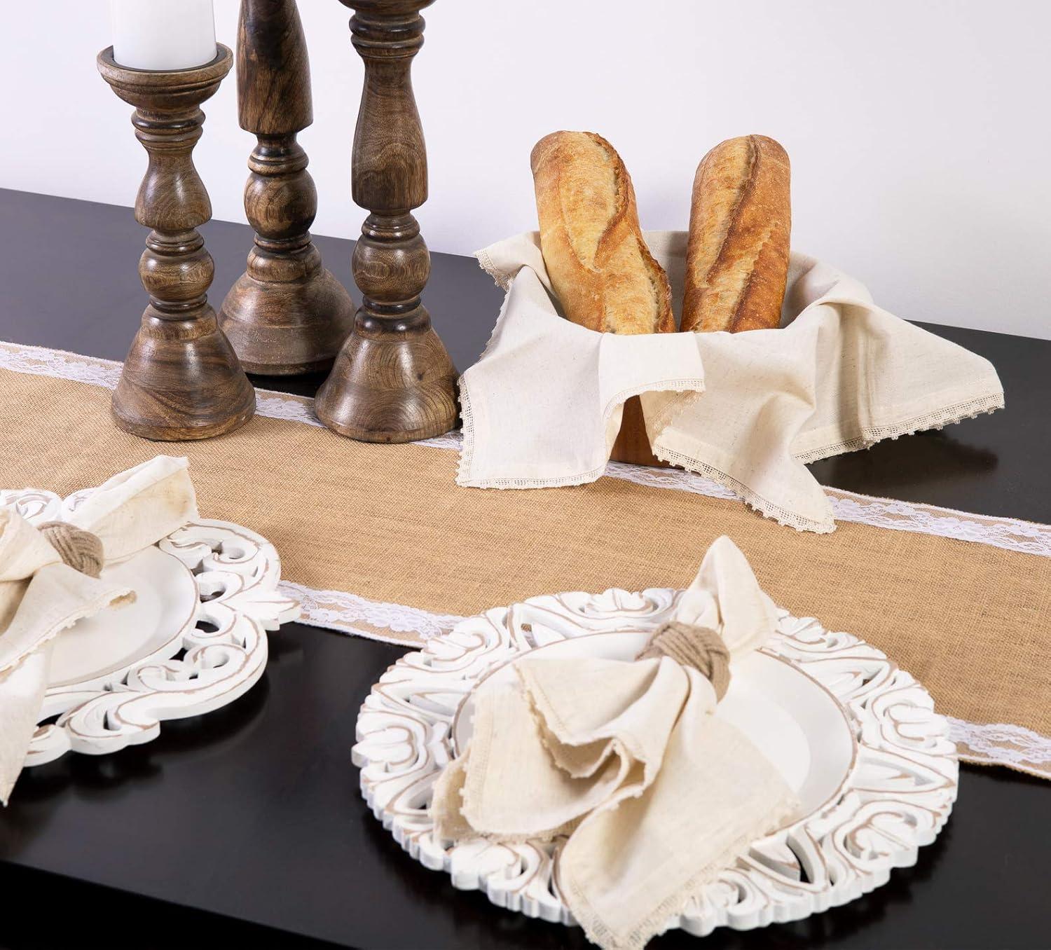 image:imageCOTTON CRAFT Flax Linen Cloth Napkins with Lace Set of 12 Lunch Dinner Napkins Elegant Everyday Fall Harvest Thanksgiving Holiday Table Napkin Washable Reusable Napkin Oversized 20x20 NaturalNatural 20x20