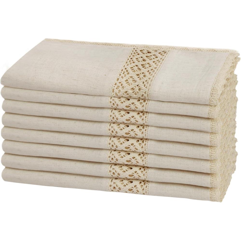 image:imageCOTTON CRAFT Flax Linen Cloth Napkins with Lace  Set of 12 Lunch Dinner Napkins  Elegant Everyday Fall Harvest Thanksgiving Holiday Table Napkin  Washable Reusable Napkin  Oversized 20x20 NaturalNatural  17x17