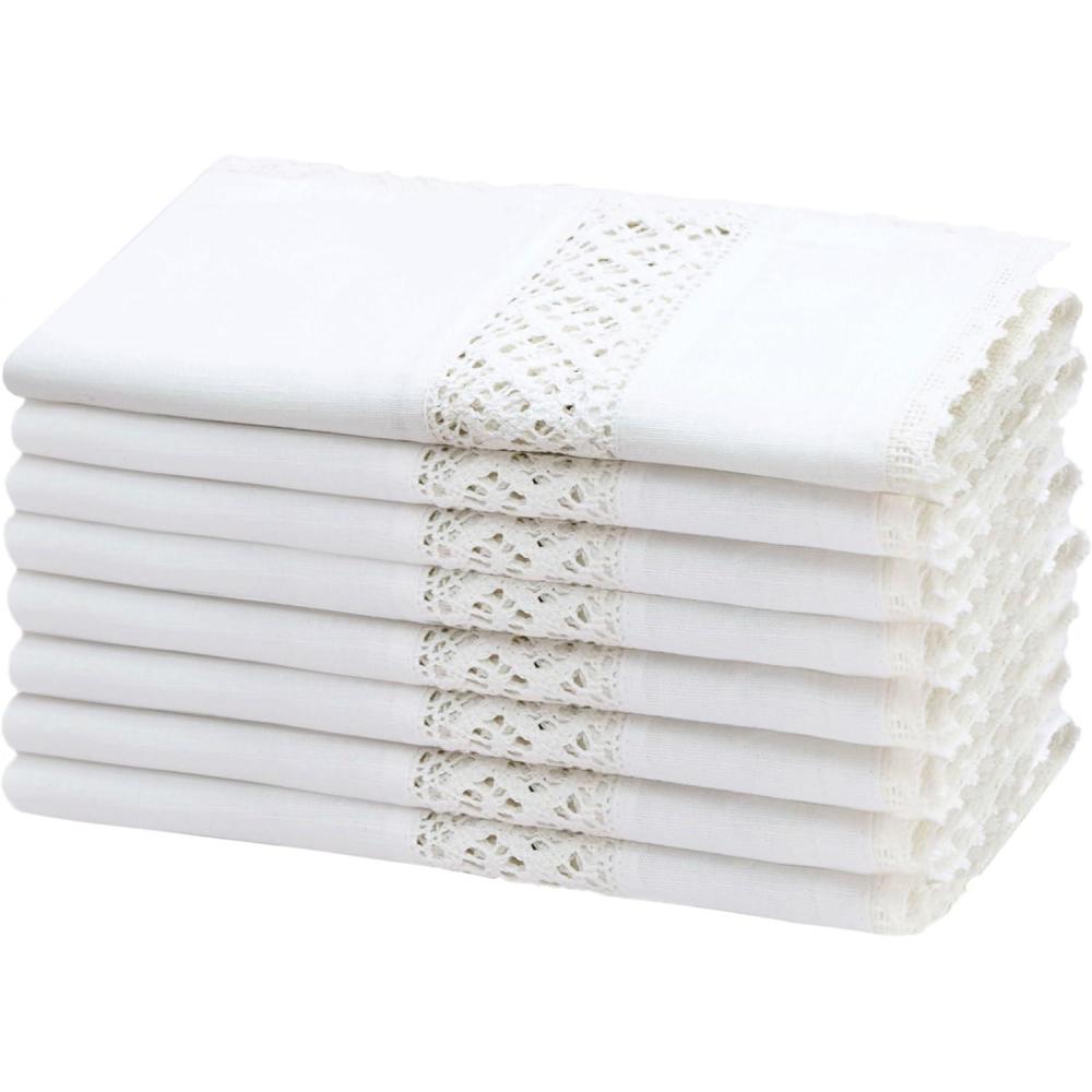 image:imageCOTTON CRAFT Flax Linen Cloth Napkins with Lace Set of 12 Lunch Dinner Napkins Elegant Everyday Fall Harvest Thanksgiving Holiday Table Napkin Washable Reusable Napkin Oversized 20x20 NaturalWhite 17x17