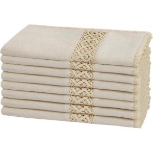 COTTON CRAFT Flax Linen Cloth Napkins with Lace – Set of 12 Lunch Dinner Napkins – Elegant Everyday Fall Harvest Thanksgiving Holiday Table Napkin – Washable Reusable Napkin – Oversized 20×20- Natural(Natural – 17×17)