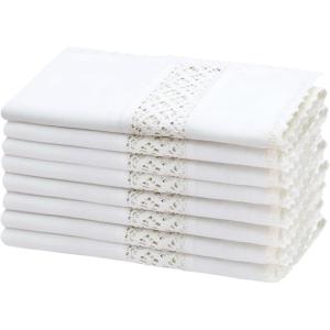 COTTON CRAFT Flax Linen Cloth Napkins with Lace – Set of 12 Lunch Dinner Napkins – Elegant Everyday Fall Harvest Thanksgiving Holiday Table Napkin – Washable Reusable Napkin – Oversized 20×20- Natural(White – 17×17)