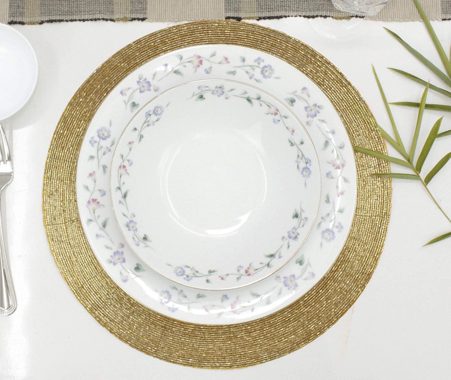 image:imageCOTTON CRAFT Evil Eye Beaded Placemats Set of 2 Charger Table Mats Hand Crafted Boho Protective Positive Energy Blessing Gift Zen Holiday Table Dining Dcor 13 inches Round Blue White GoldGold