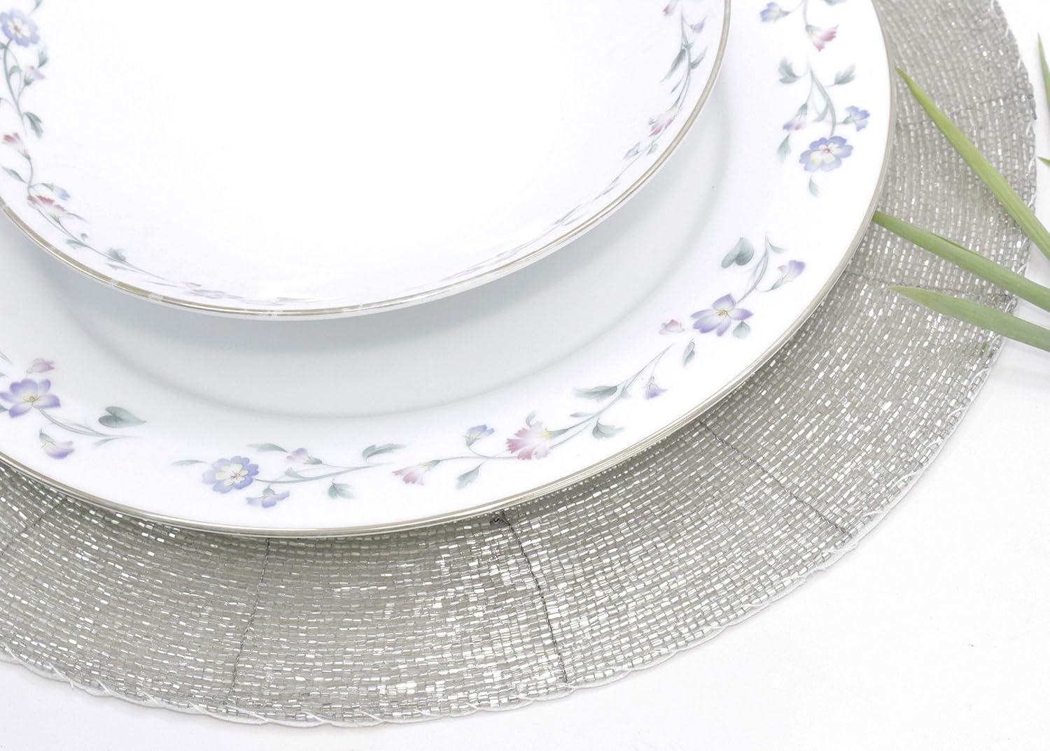 image:imageCOTTON CRAFT Evil Eye Beaded Placemats Set of 2 Charger Table Mats Hand Crafted Boho Protective Positive Energy Blessing Gift Zen Holiday Table Dining Dcor 13 inches Round Blue White GoldSilver