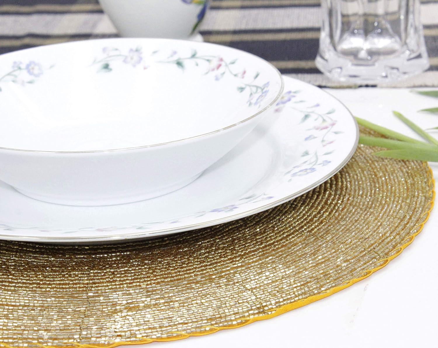 image:imageCOTTON CRAFT Evil Eye Beaded Placemats Set of 2 Charger Table Mats Hand Crafted Boho Protective Positive Energy Blessing Gift Zen Holiday Table Dining Dcor 13 inches Round Blue White GoldGold