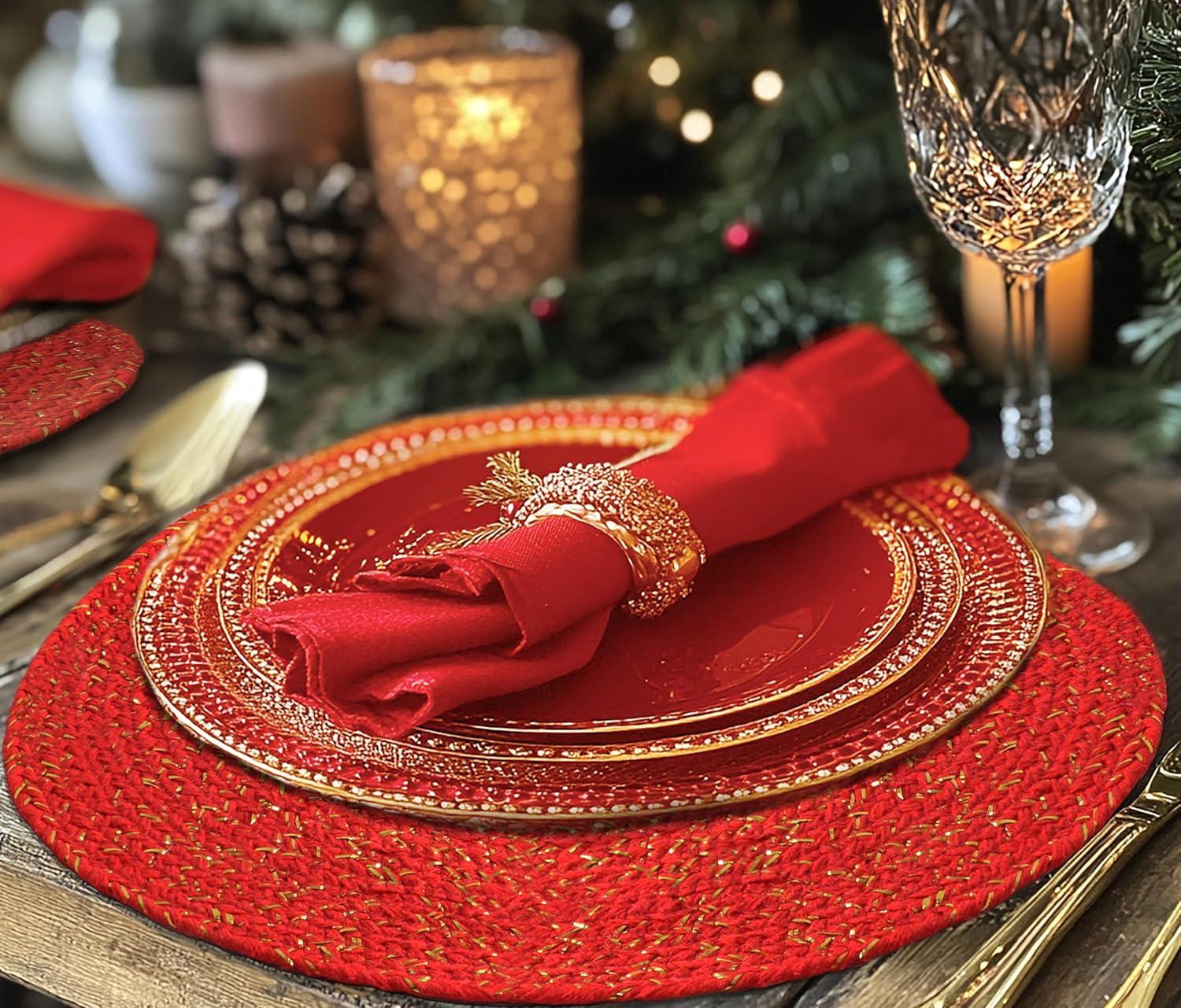image:imageCOTTON CRAFT Evil Eye Beaded Placemats Set of 2 Charger Table Mats Hand Crafted Boho Protective Positive Energy Blessing Gift Zen Holiday Table Dining Dcor 13 inches Round Blue White GoldRed Gold