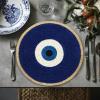 COTTON CRAFT Evil Eye Beaded Placemats – Set of 2 Charger Table Mats – Hand Crafted Boho Protective Positive Energy Blessing Gift – Zen Holiday Table Dining Décor – 13 inches Round – Blue White Gold(Blue Gold – Evil Eye)