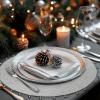 COTTON CRAFT Evil Eye Beaded Placemats – Set of 2 Charger Table Mats – Hand Crafted Boho Protective Positive Energy Blessing Gift – Zen Holiday Table Dining Décor – 13 inches Round – Blue White Gold(Silver Bells)