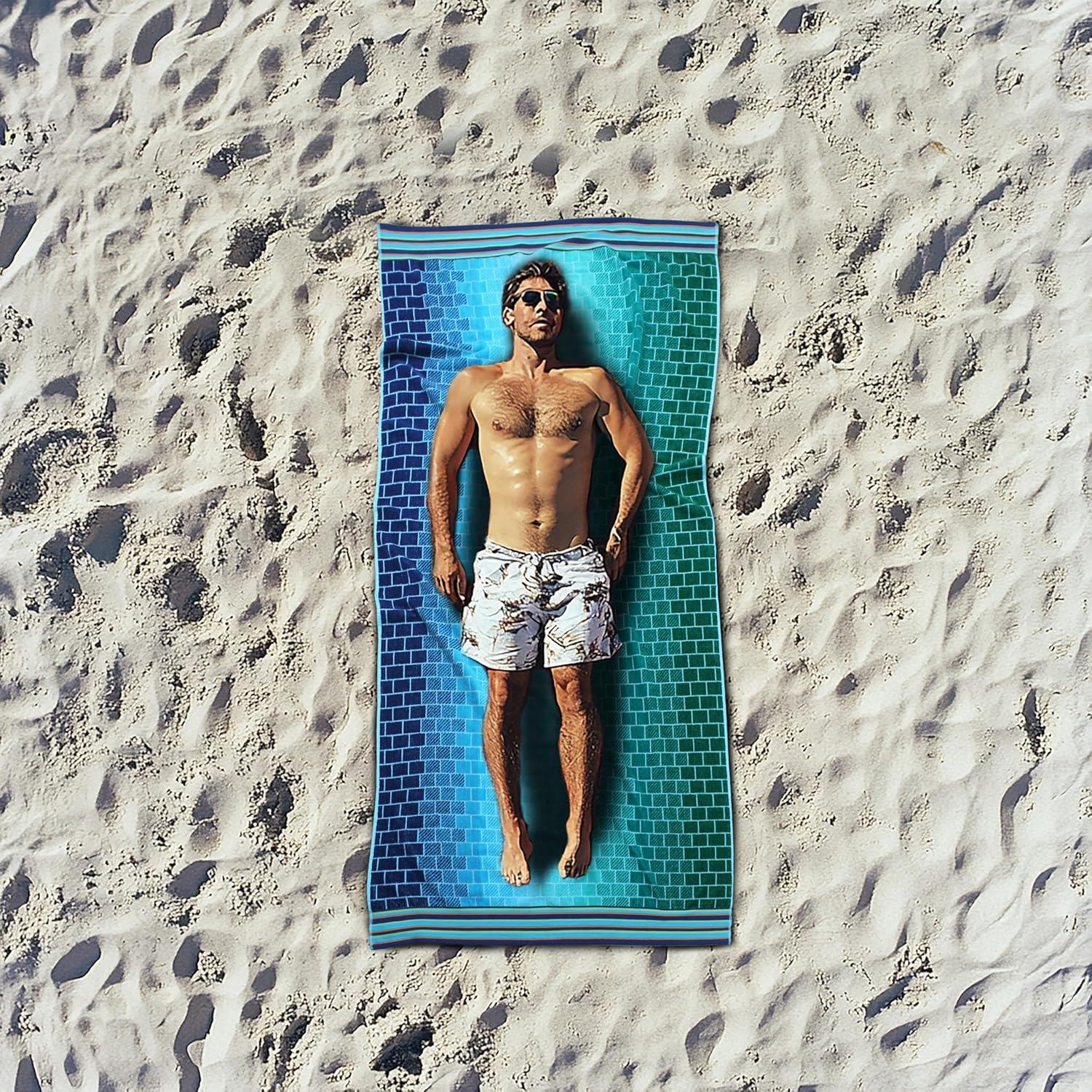 image:imageCOTTON CRAFT Oversized Beach Towels 2 Pack XXL 35x84 The Big Kahuna 7 Foot Extra Large Beach Blanket Towel Big amp Tall 100 Cotton Jacquard Velour Soft Luxury Towel Pool Bath Blue TilesBlue Tiles