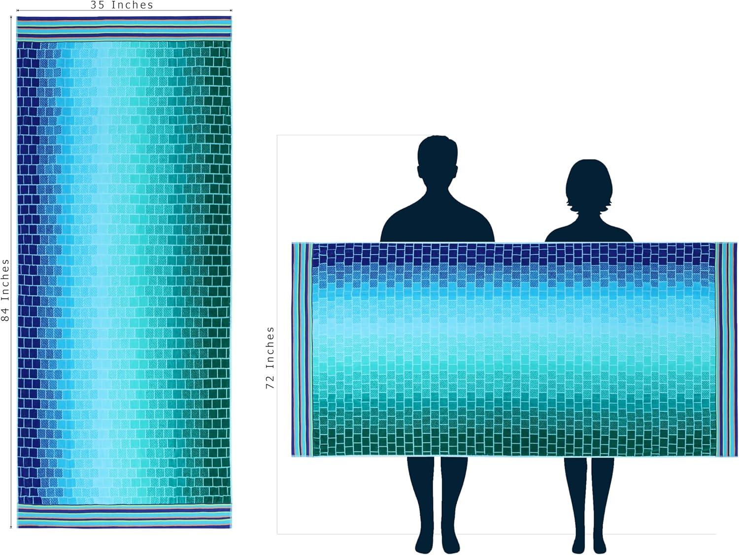 image:imageCOTTON CRAFT Oversized Beach Towels 2 Pack XXL 35x84 The Big Kahuna 7 Foot Extra Large Beach Blanket Towel Big amp Tall 100 Cotton Jacquard Velour Soft Luxury Towel Pool Bath Blue TilesBlue Tiles