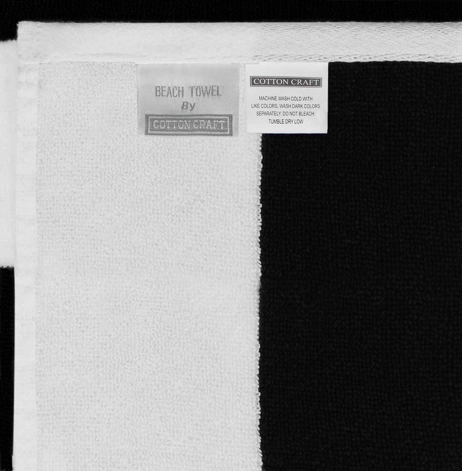 image:imageCOTTON CRAFT Oversized Beach Towels 2 Pack XXL 35x84 The Big Kahuna 7 Foot Extra Large Beach Blanket Towel Big amp Tall 100 Cotton Jacquard Velour Soft Luxury Towel Pool Bath Blue TilesCabana Stripe Black