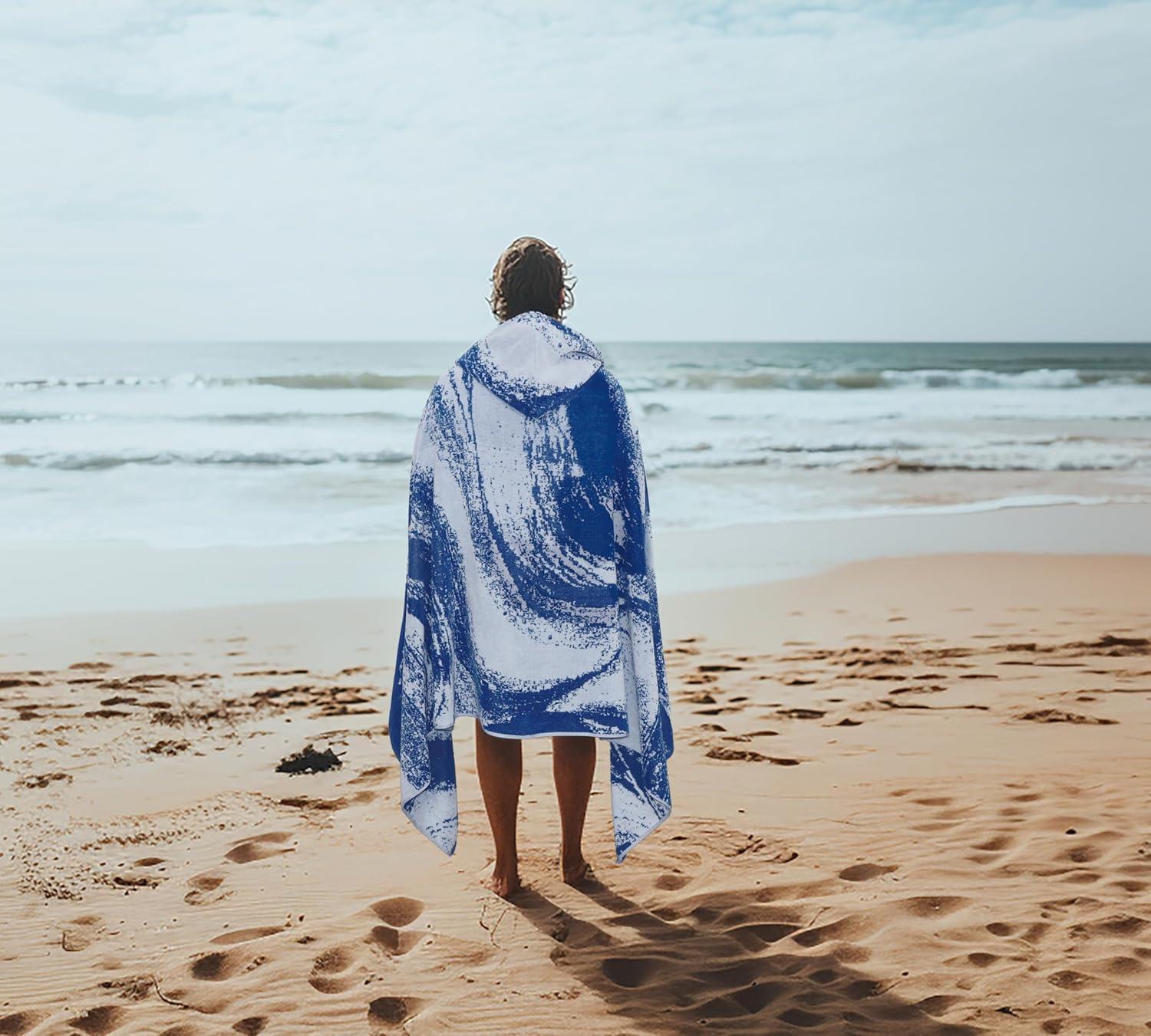 image:imageCOTTON CRAFT Oversized Beach Towels 2 Pack XXL 35x84 The Big Kahuna 7 Foot Extra Large Beach Blanket Towel Big amp Tall 100 Cotton Jacquard Velour Soft Luxury Towel Pool Bath Blue TilesSurf Blue