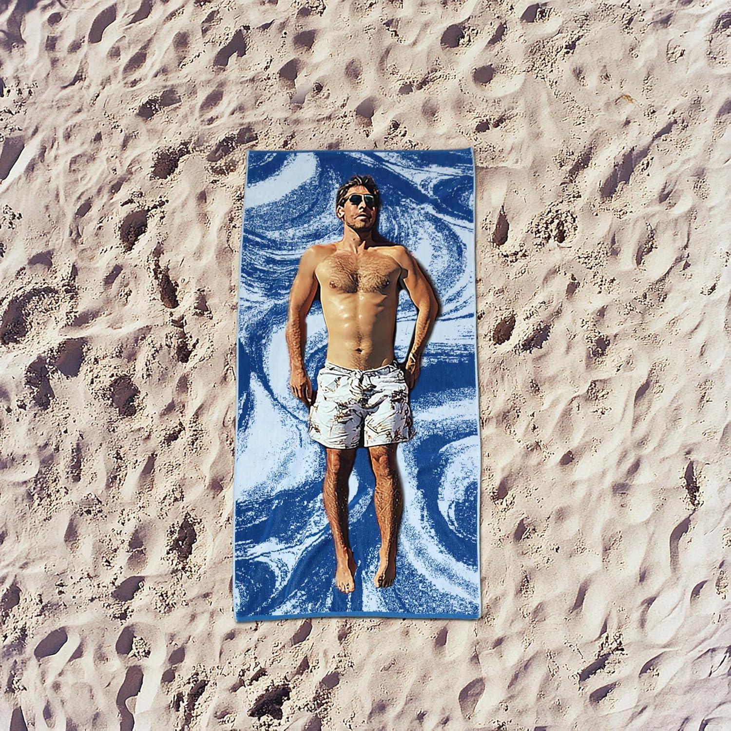 image:imageCOTTON CRAFT Oversized Beach Towels 2 Pack XXL 35x84 The Big Kahuna 7 Foot Extra Large Beach Blanket Towel Big amp Tall 100 Cotton Jacquard Velour Soft Luxury Towel Pool Bath Blue TilesSurf Blue