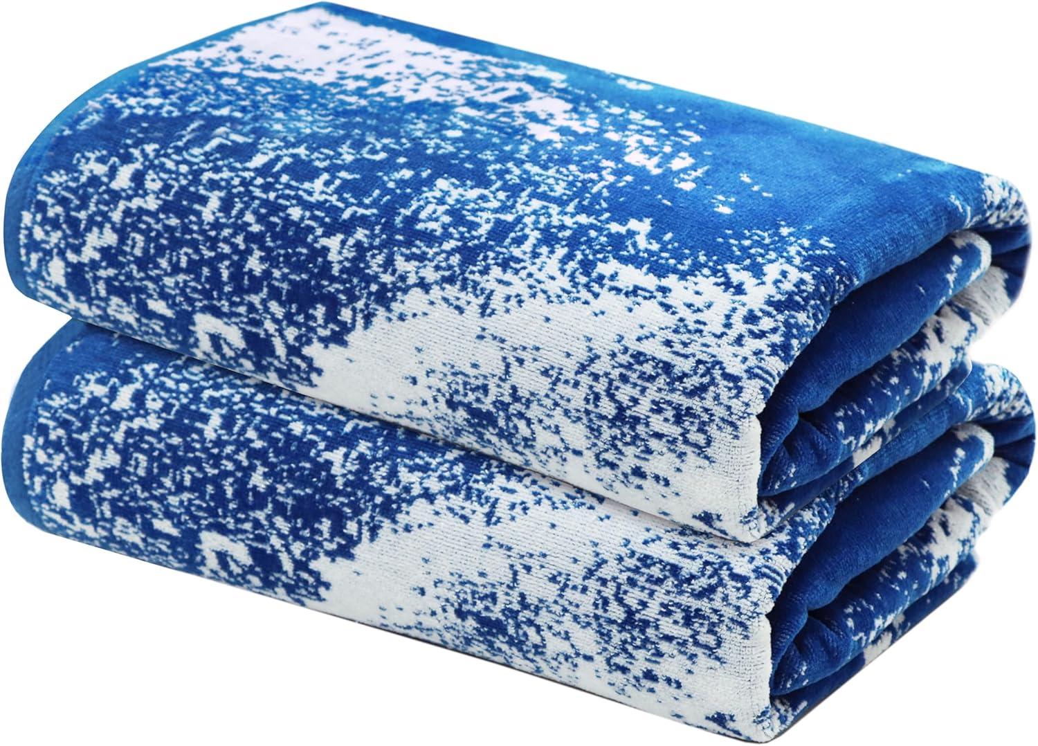 image:imageCOTTON CRAFT Oversized Beach Towels 2 Pack XXL 35x84 The Big Kahuna 7 Foot Extra Large Beach Blanket Towel Big amp Tall 100 Cotton Jacquard Velour Soft Luxury Towel Pool Bath Blue TilesSurf Blue