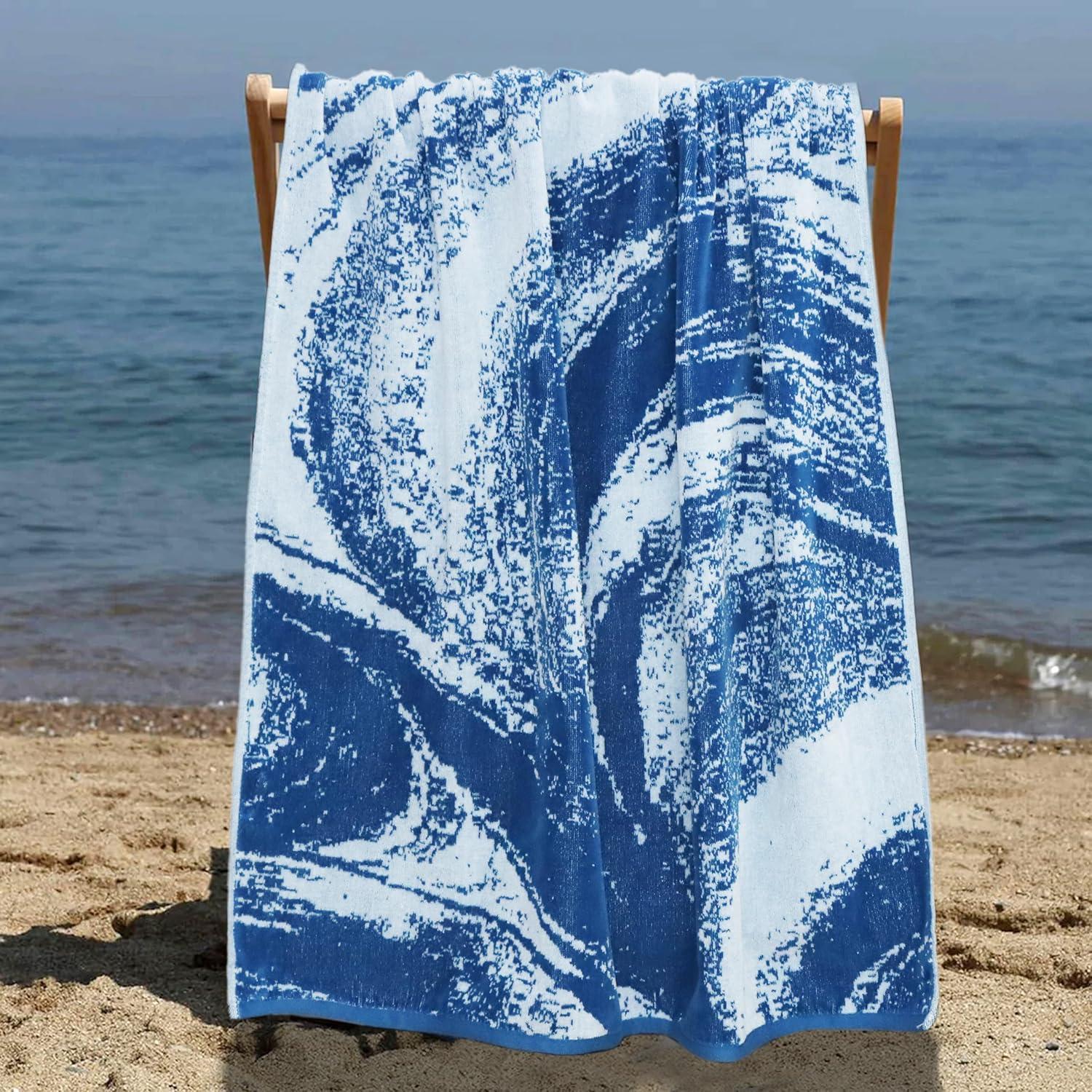 image:imageCOTTON CRAFT Oversized Beach Towels 2 Pack XXL 35x84 The Big Kahuna 7 Foot Extra Large Beach Blanket Towel Big amp Tall 100 Cotton Jacquard Velour Soft Luxury Towel Pool Bath Blue TilesSurf Blue