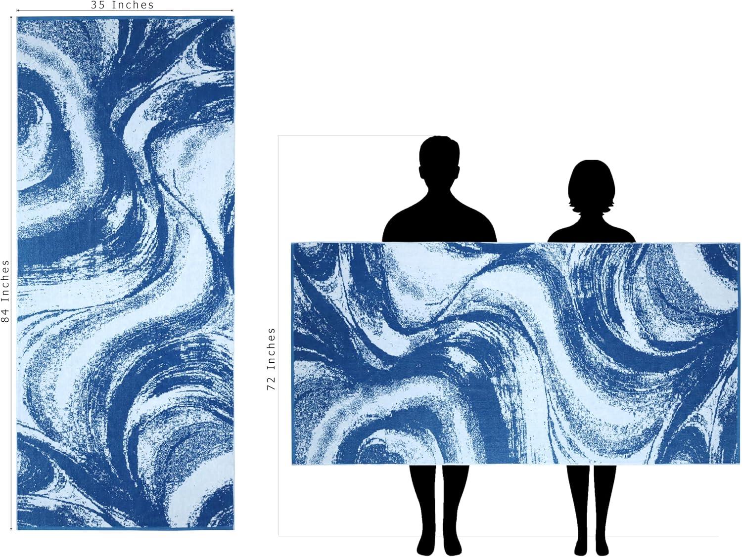 image:imageCOTTON CRAFT Oversized Beach Towels 2 Pack XXL 35x84 The Big Kahuna 7 Foot Extra Large Beach Blanket Towel Big amp Tall 100 Cotton Jacquard Velour Soft Luxury Towel Pool Bath Blue TilesSurf Blue