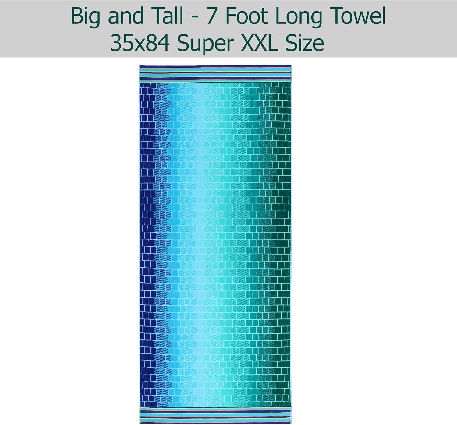 image:imageCOTTON CRAFT Oversized Beach Towels 2 Pack XXL 35x84 The Big Kahuna 7 Foot Extra Large Beach Blanket Towel Big amp Tall 100 Cotton Jacquard Velour Soft Luxury Towel Pool Bath Blue TilesBlue Tiles