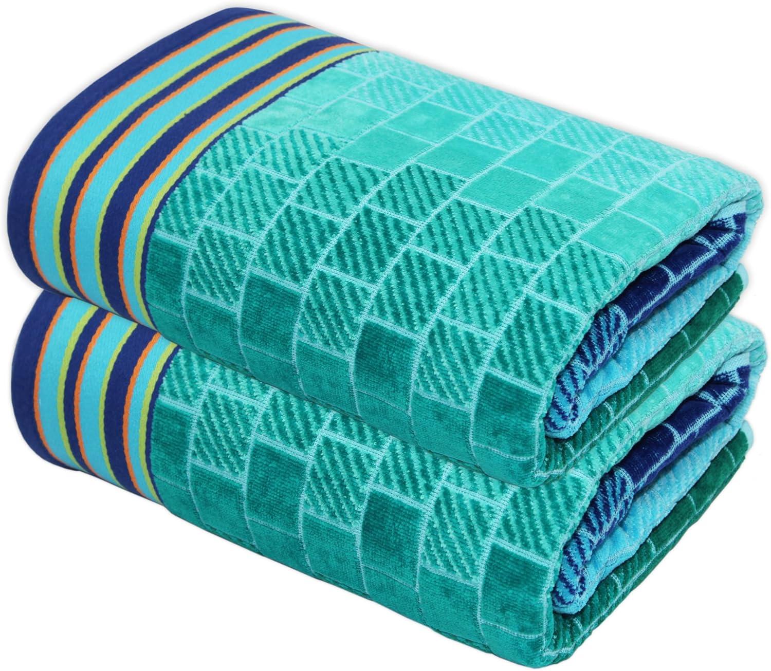 image:imageCOTTON CRAFT Oversized Beach Towels 2 Pack XXL 35x84 The Big Kahuna 7 Foot Extra Large Beach Blanket Towel Big amp Tall 100 Cotton Jacquard Velour Soft Luxury Towel Pool Bath Blue TilesBlue Tiles