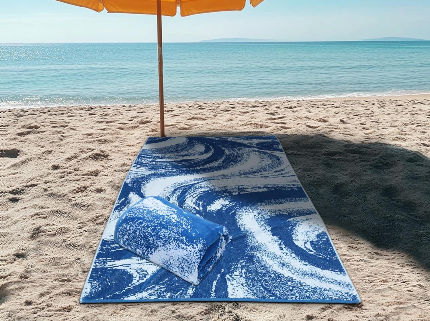 image:imageCOTTON CRAFT Oversized Beach Towels 2 Pack XXL 35x84 The Big Kahuna 7 Foot Extra Large Beach Blanket Towel Big amp Tall 100 Cotton Jacquard Velour Soft Luxury Towel Pool Bath Blue TilesSurf Blue