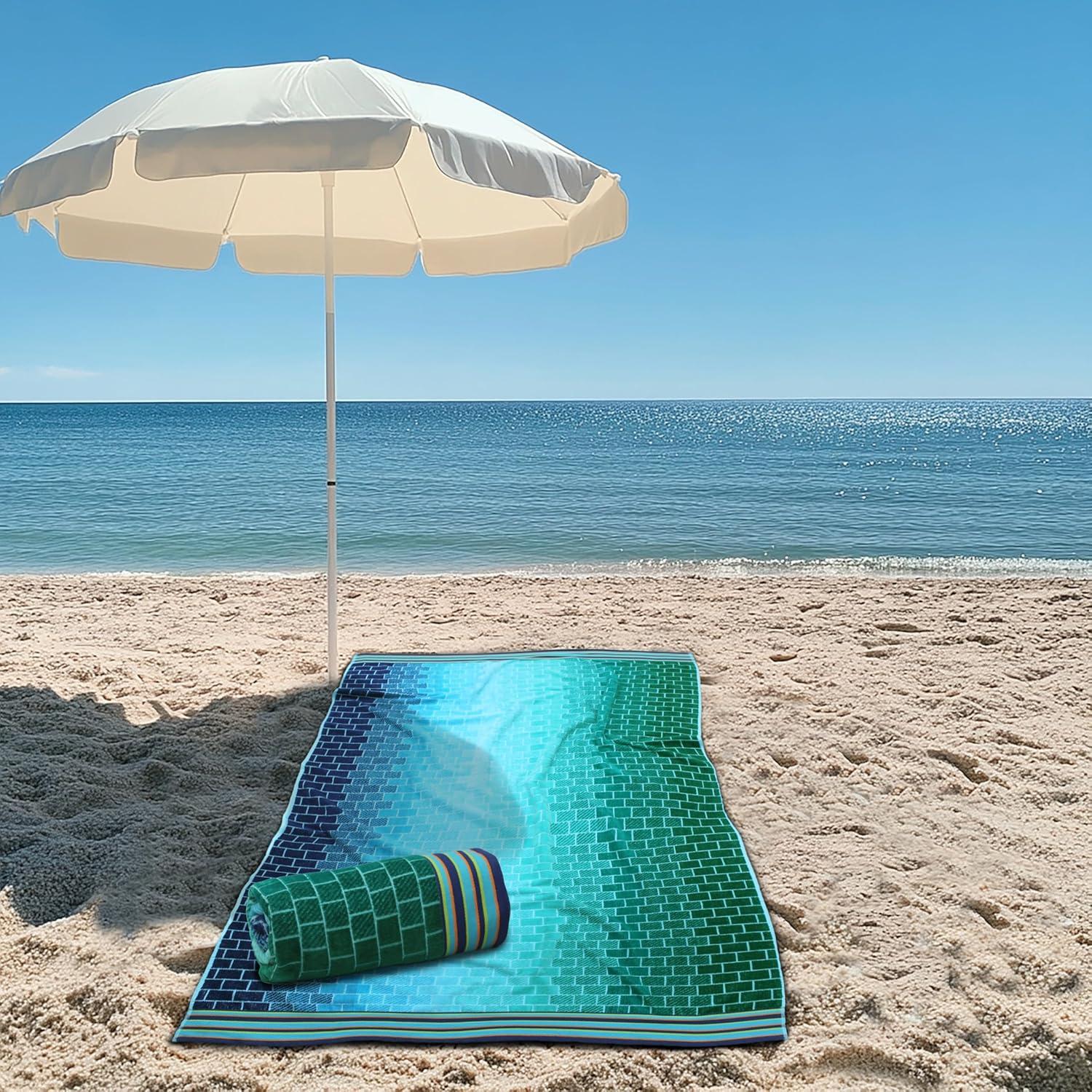 image:imageCOTTON CRAFT Oversized Beach Towels 2 Pack XXL 35x84 The Big Kahuna 7 Foot Extra Large Beach Blanket Towel Big amp Tall 100 Cotton Jacquard Velour Soft Luxury Towel Pool Bath Blue TilesBlue Tiles