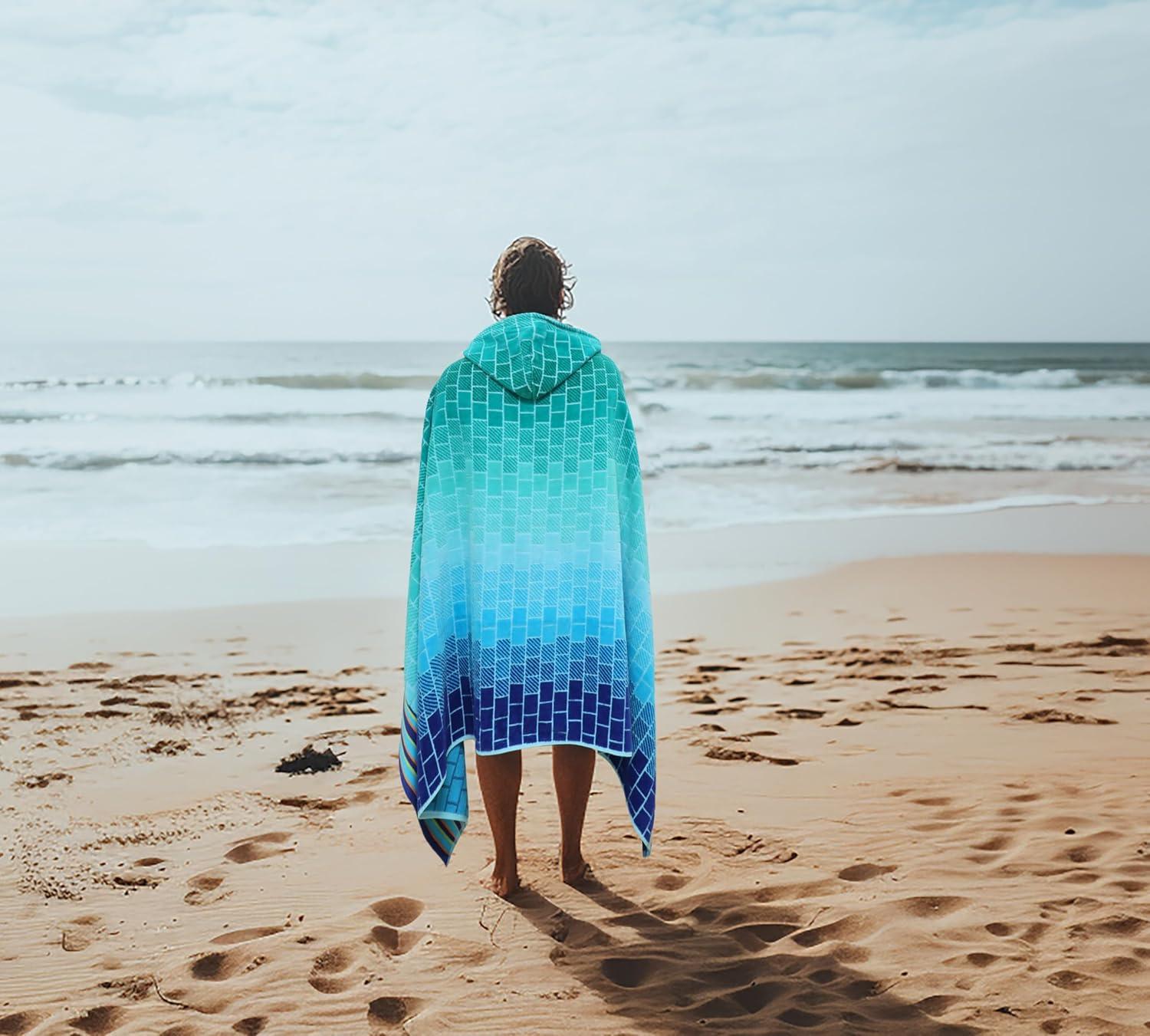 image:imageCOTTON CRAFT Oversized Beach Towels 2 Pack XXL 35x84 The Big Kahuna 7 Foot Extra Large Beach Blanket Towel Big amp Tall 100 Cotton Jacquard Velour Soft Luxury Towel Pool Bath Blue TilesBlue Tiles
