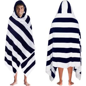 COTTON CRAFT Oversized Beach Towels – 2 Pack XXL 35×84 – The Big Kahuna 7 Foot Extra Large Beach Blanket Towel – Big & Tall – 100% Cotton Jacquard Velour Soft Luxury Towel – Pool Bath – Blue Tiles(Cabana Stripe – Navy)