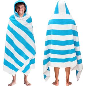 COTTON CRAFT Oversized Beach Towels – 2 Pack XXL 35×84 – The Big Kahuna 7 Foot Extra Large Beach Blanket Towel – Big & Tall – 100% Cotton Jacquard Velour Soft Luxury Towel – Pool Bath – Blue Tiles(Cabana Stripe – Aqua)