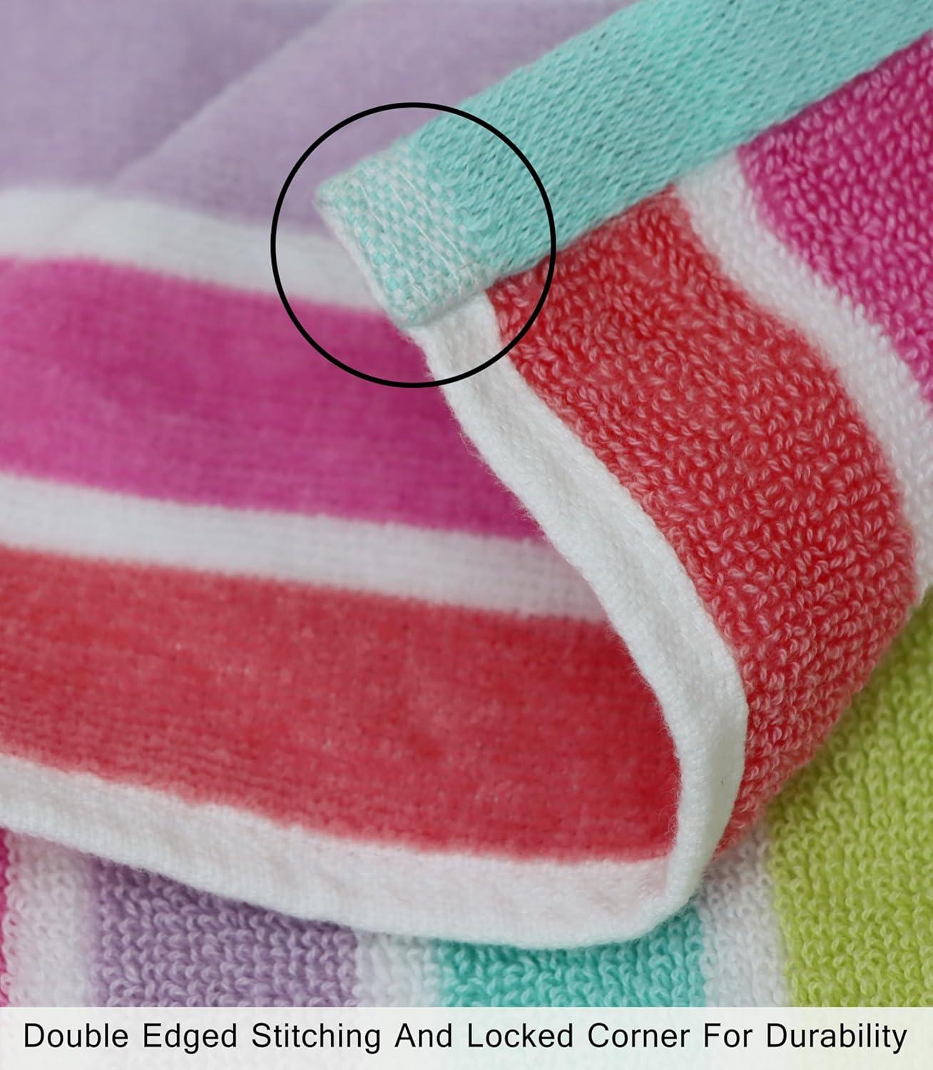 image:imageCOTTON CRAFT Large Beach Towel 4 Pack 100 Cotton Velour Jacquard Pool Picnic Bath Travel Beach Towel Plush Super Soft Absorbent Quick Dry Luxury 450 GSM 32x63 Multi ColorCabana Stripe Pink Multi