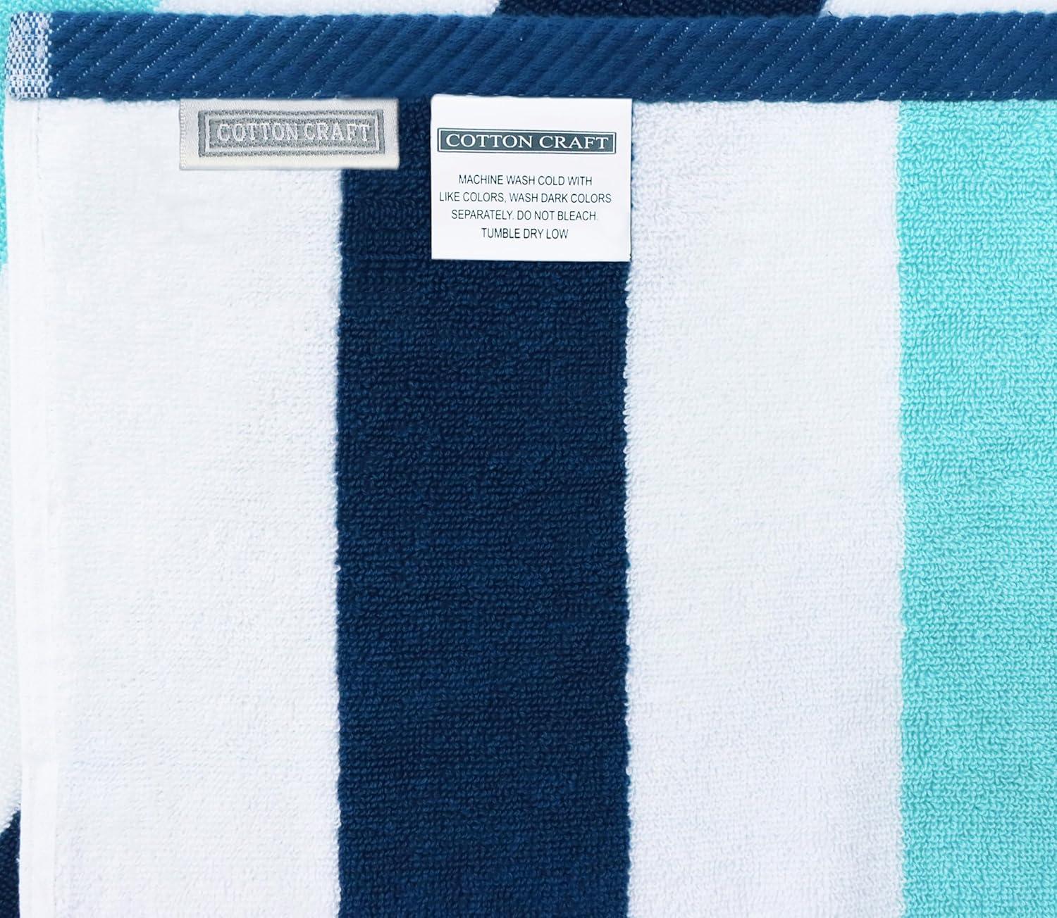 image:imageCOTTON CRAFT Large Beach Towel 4 Pack 100 Cotton Velour Jacquard Pool Picnic Bath Travel Beach Towel Plush Super Soft Absorbent Quick Dry Luxury 450 GSM 32x63 Multi ColorOcean Blue