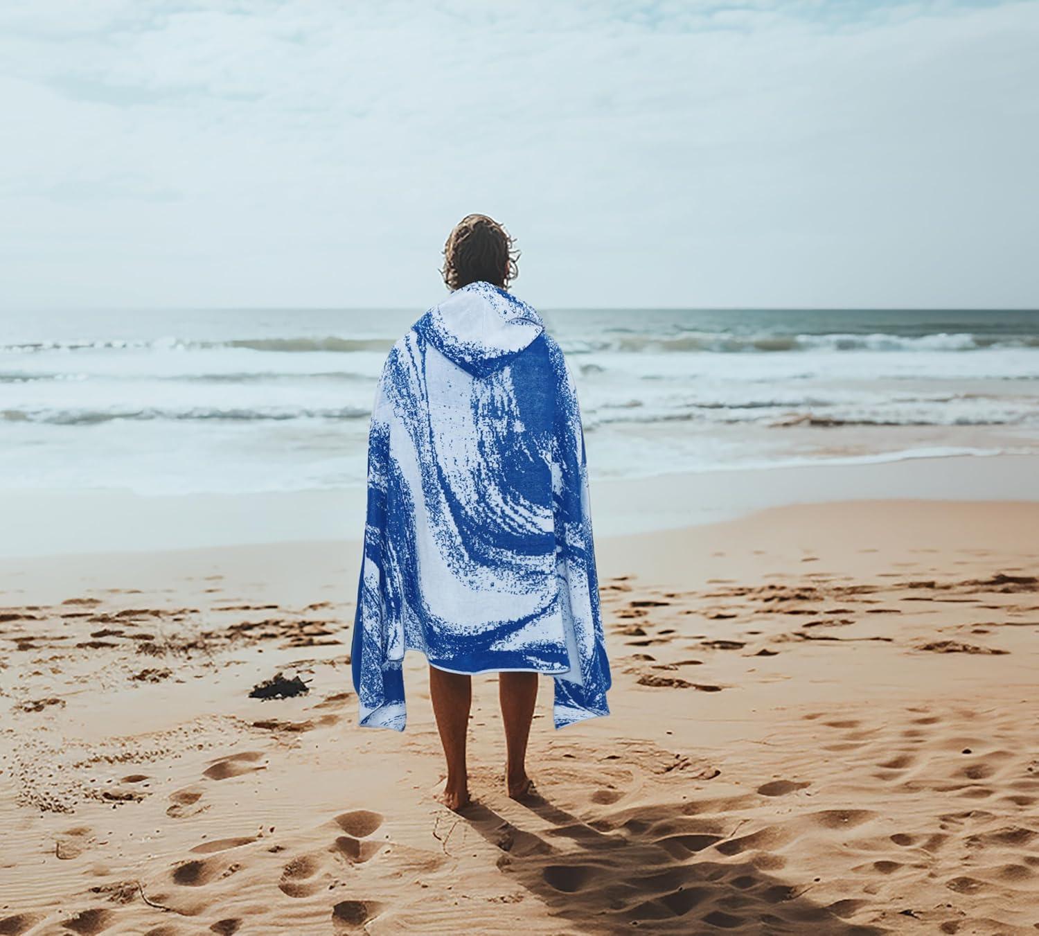 image:imageCOTTON CRAFT Large Beach Towel 4 Pack 100 Cotton Velour Jacquard Pool Picnic Bath Travel Beach Towel Plush Super Soft Absorbent Quick Dry Luxury 450 GSM 32x63 Multi ColorSurf Blue