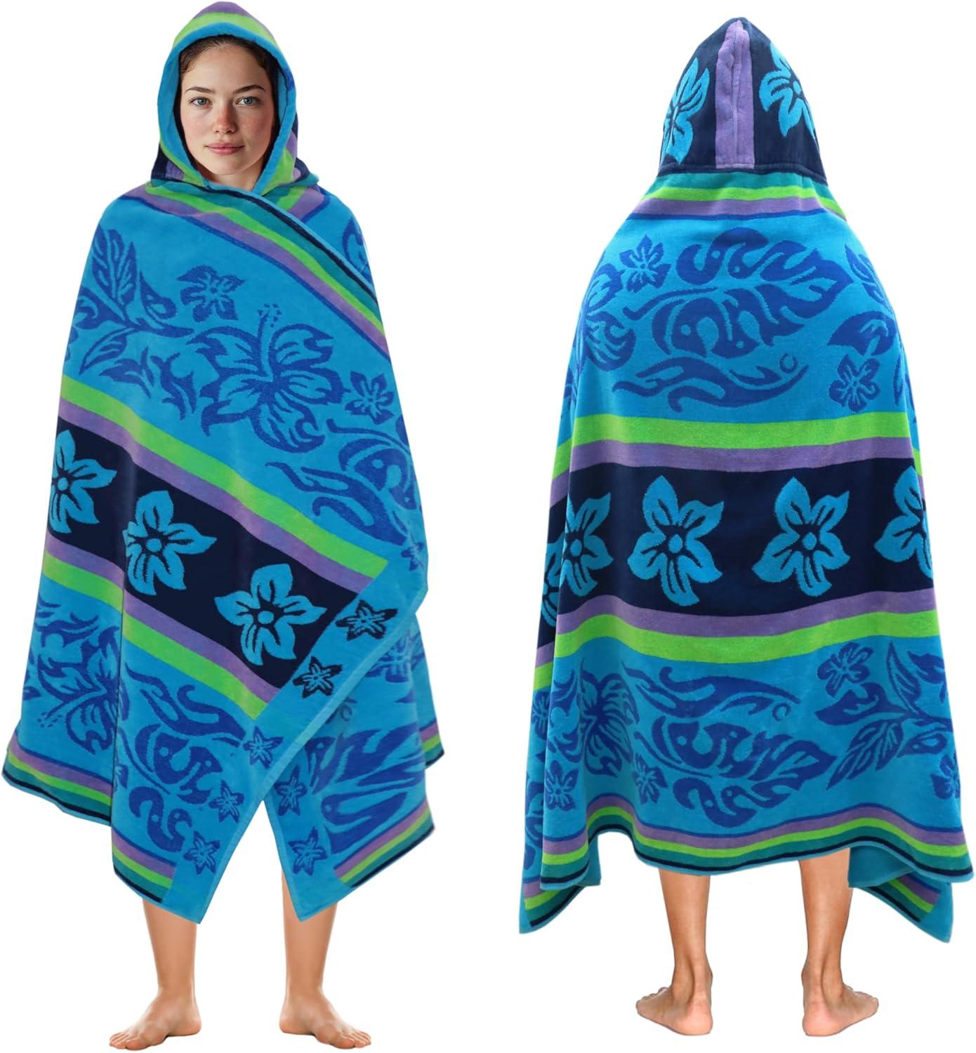 image:imageCOTTON CRAFT Large Beach Towel 4 Pack 100 Cotton Velour Jacquard Pool Picnic Bath Travel Beach Towel Plush Super Soft Absorbent Quick Dry Luxury 450 GSM 32x63 Multi ColorHibiscus Aqua Blue Purple