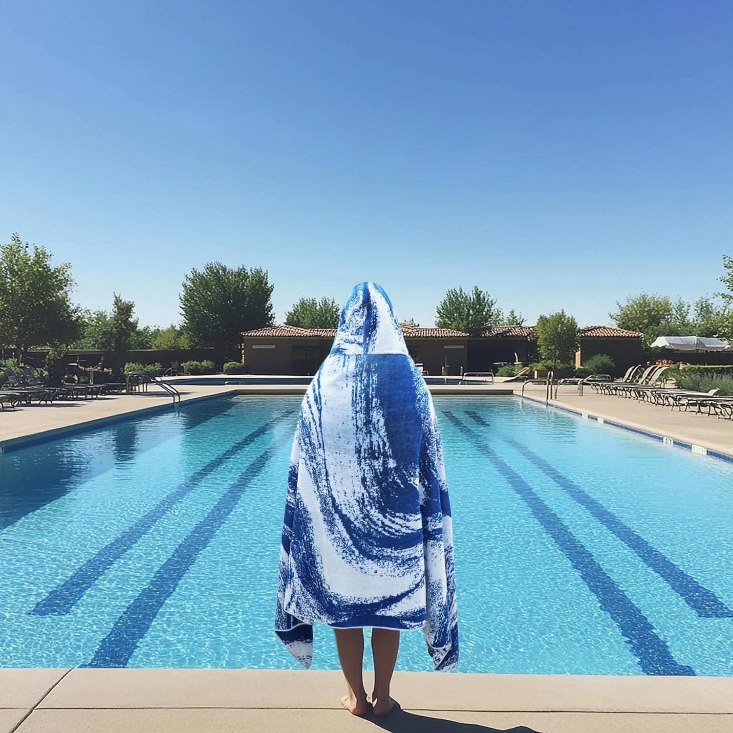 image:imageCOTTON CRAFT Large Beach Towel 4 Pack 100 Cotton Velour Jacquard Pool Picnic Bath Travel Beach Towel Plush Super Soft Absorbent Quick Dry Luxury 450 GSM 32x63 Multi ColorSurf Blue