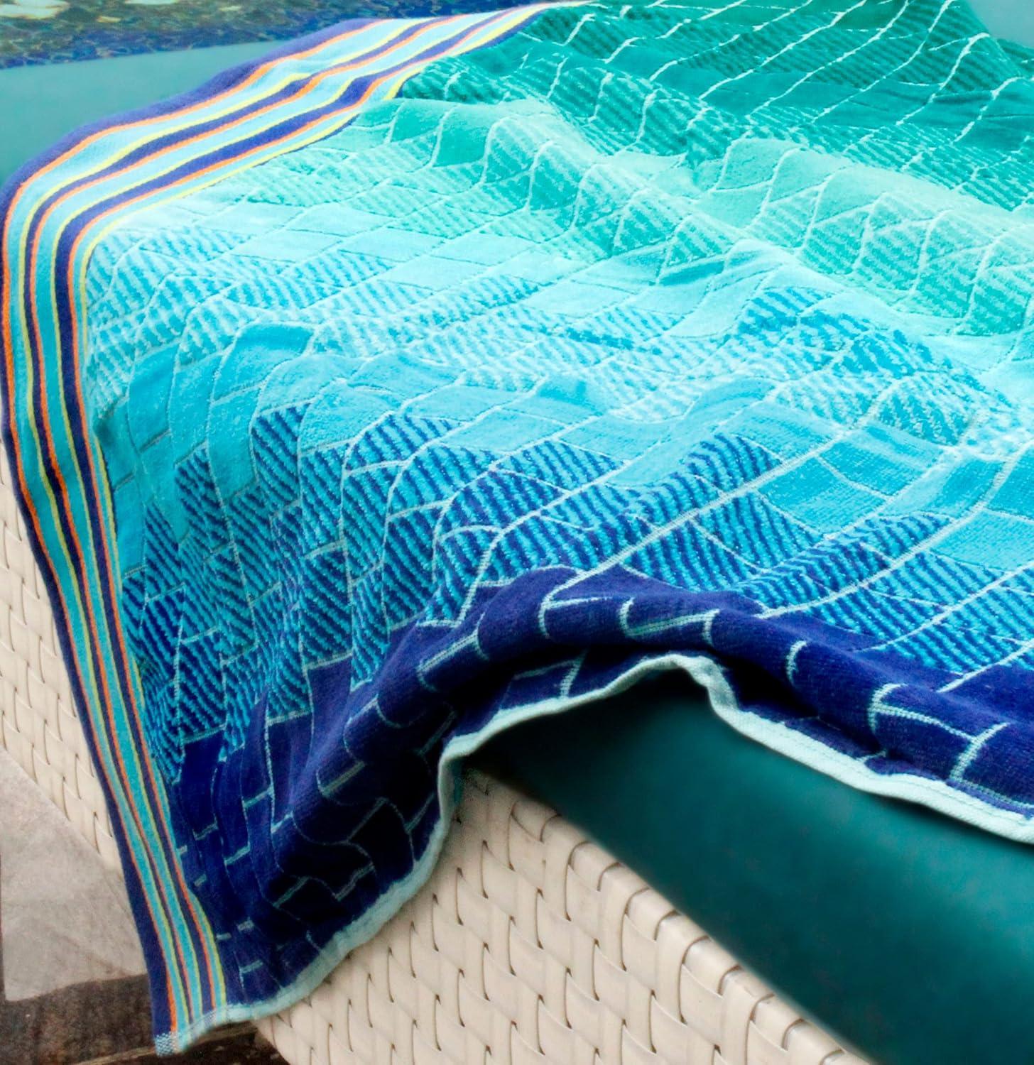 image:imageCOTTON CRAFT Large Beach Towel 4 Pack 100 Cotton Velour Jacquard Pool Picnic Bath Travel Beach Towel Plush Super Soft Absorbent Quick Dry Luxury 450 GSM 32x63 Multi ColorBlue Tiles
