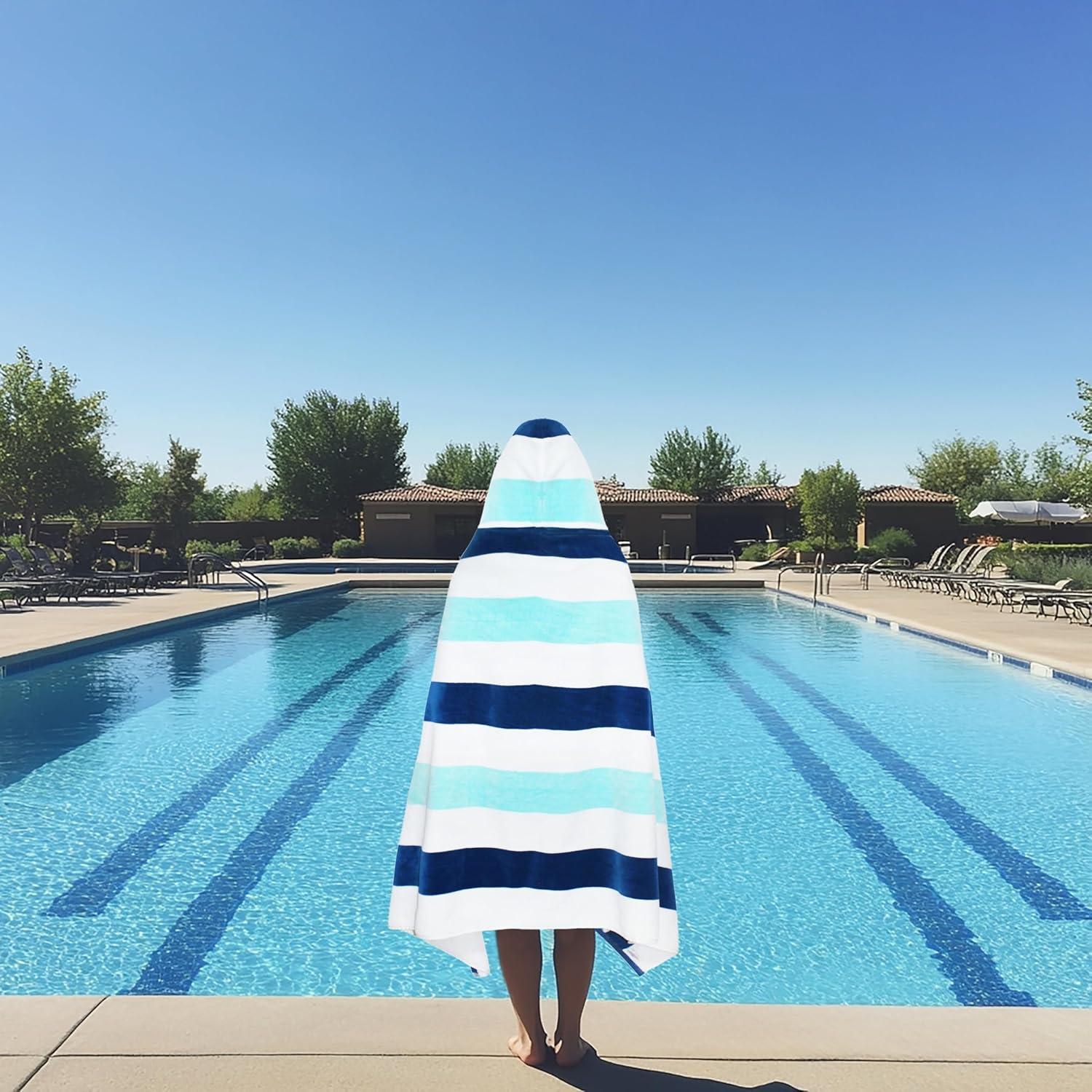 image:imageCOTTON CRAFT Large Beach Towel 4 Pack 100 Cotton Velour Jacquard Pool Picnic Bath Travel Beach Towel Plush Super Soft Absorbent Quick Dry Luxury 450 GSM 32x63 Multi ColorOcean Blue