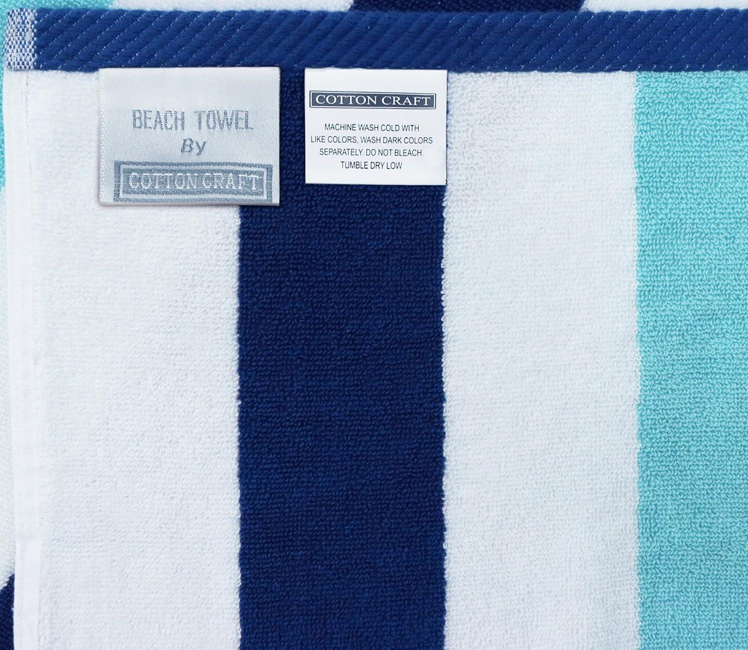 image:imageCOTTON CRAFT Large Beach Towel 4 Pack 100 Cotton Velour Jacquard Pool Picnic Bath Travel Beach Towel Plush Super Soft Absorbent Quick Dry Luxury 450 GSM 32x63 Multi ColorOcean Blue
