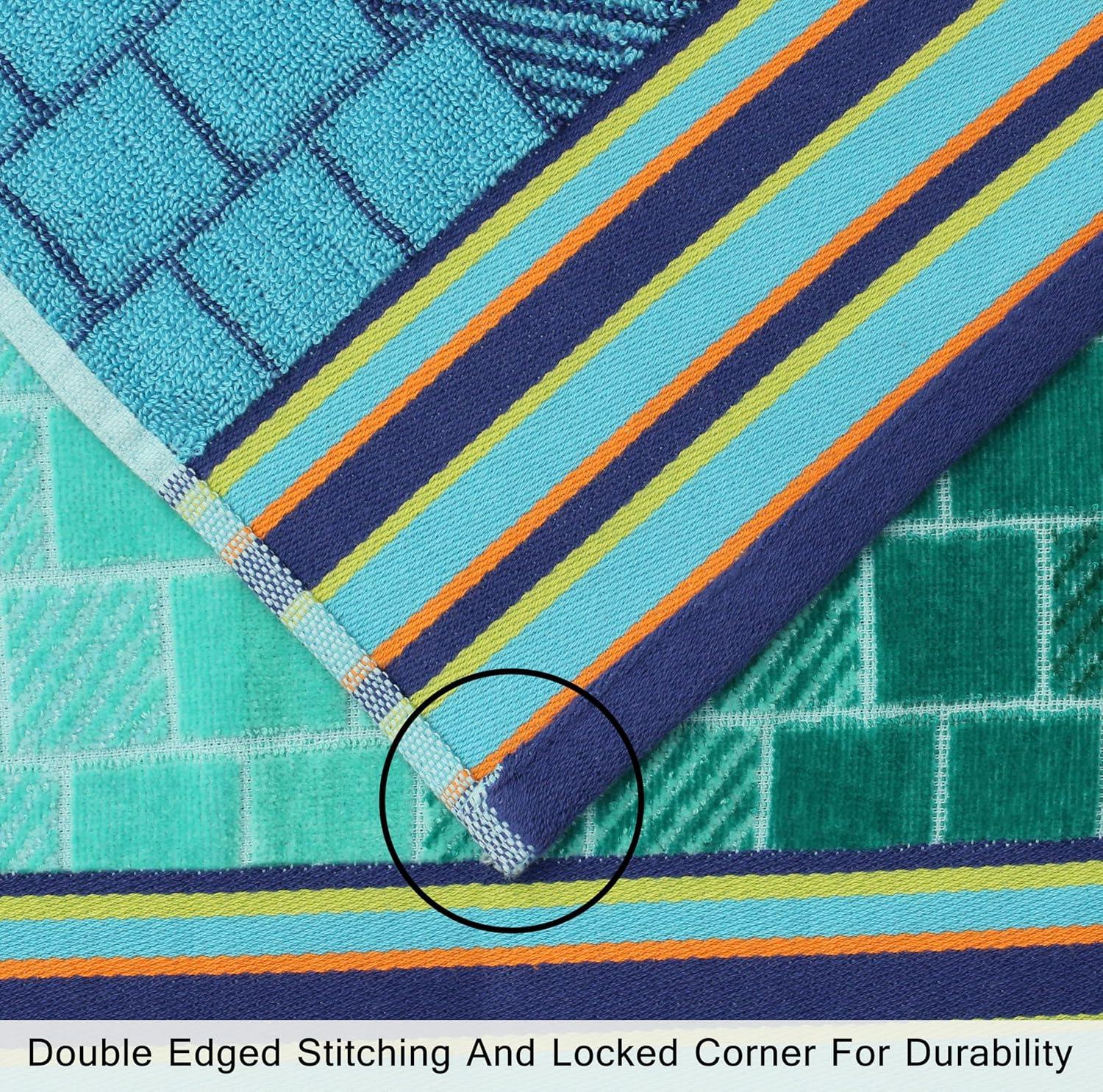 image:imageCOTTON CRAFT Large Beach Towel 4 Pack 100 Cotton Velour Jacquard Pool Picnic Bath Travel Beach Towel Plush Super Soft Absorbent Quick Dry Luxury 450 GSM 32x63 Multi ColorBlue Tiles
